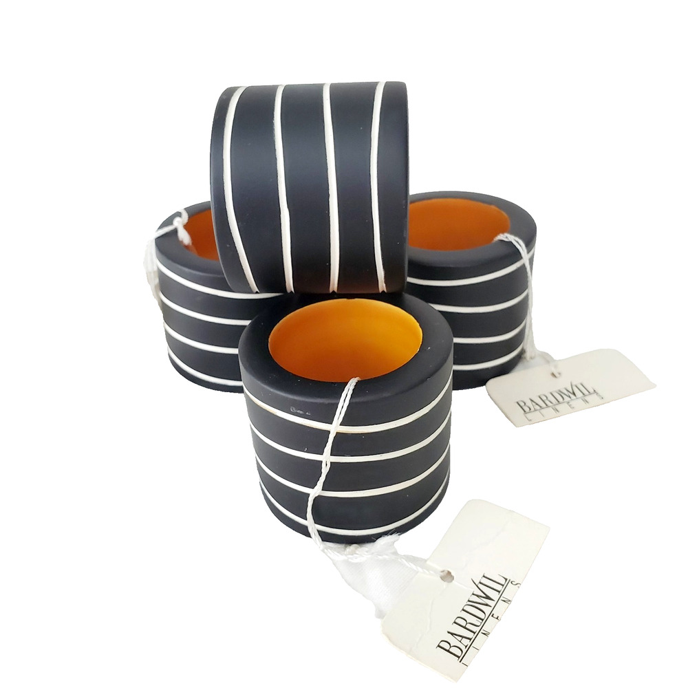 Bardwil Linens Napkin Holders Small 2" Black & White Stripes Set of 4 New Modern